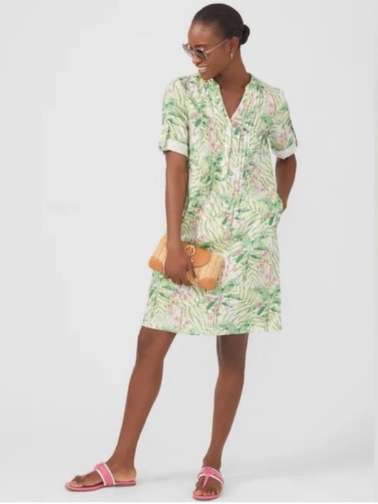 J. McLaughlin Dresses & Skirts - J. Mclaughlin Riviera Coral Gables Tropical Floral Linen Shirt Dress Pockets S